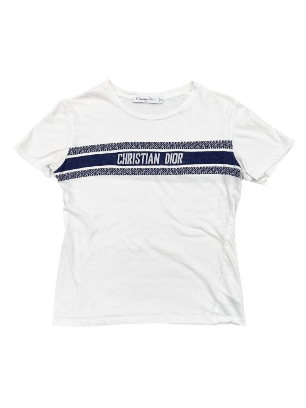 Dior Short Sleeve T-Shirt Signature Band Cotton White Blue XS